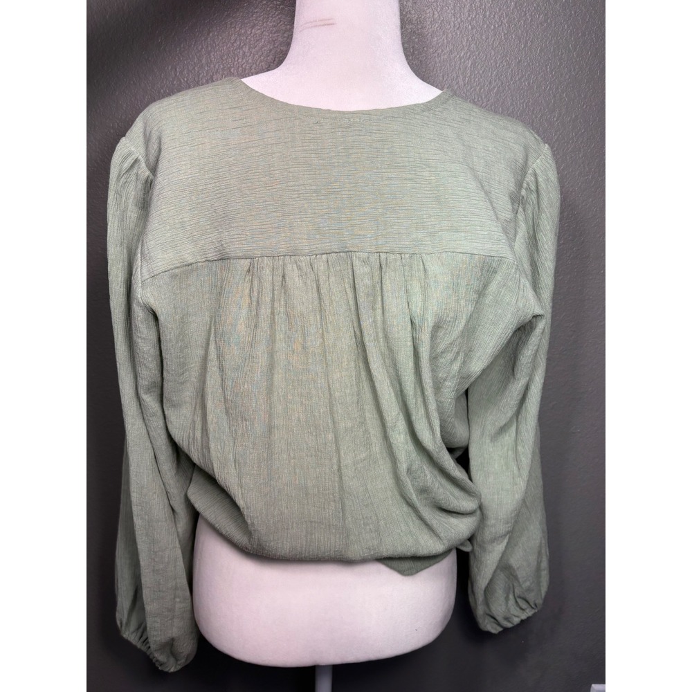 Free People Sage Green Textured Surplice Wrap V-Neck High-Low Blouse Top - Picture 9 of 10
